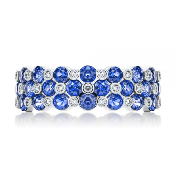 14k White Gold 14k White Gold Diamond And Blue Sapphire Ring - Top View - 107137