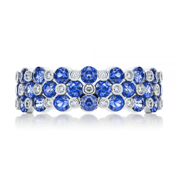 18k White Gold 18k White Gold Diamond And Blue Sapphire Ring - Top View -  107137