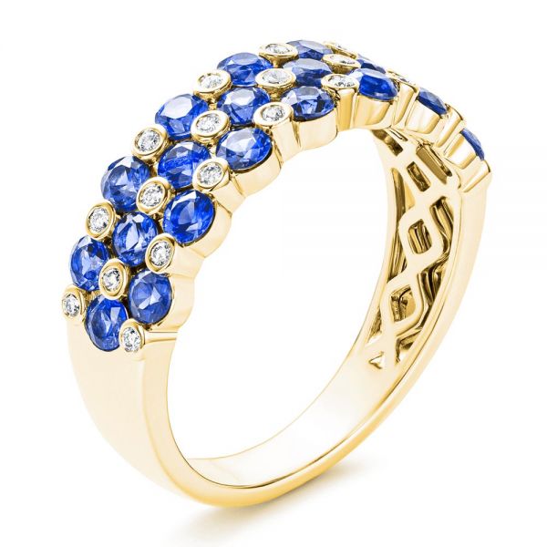 18k Yellow Gold 18k Yellow Gold Diamond And Blue Sapphire Ring - Three-Quarter View -  107137