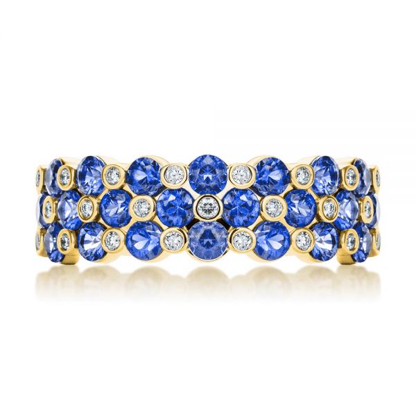 14k Yellow Gold 14k Yellow Gold Diamond And Blue Sapphire Ring - Top View -  107137