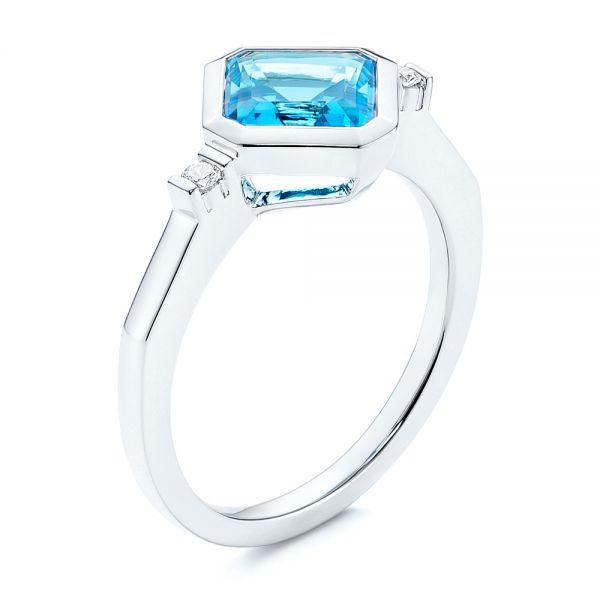 Diamond And Blue Topaz Ring - Three-Quarter View -  106553