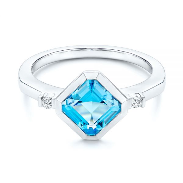 Diamond And Blue Topaz Ring - Flat View -  106553