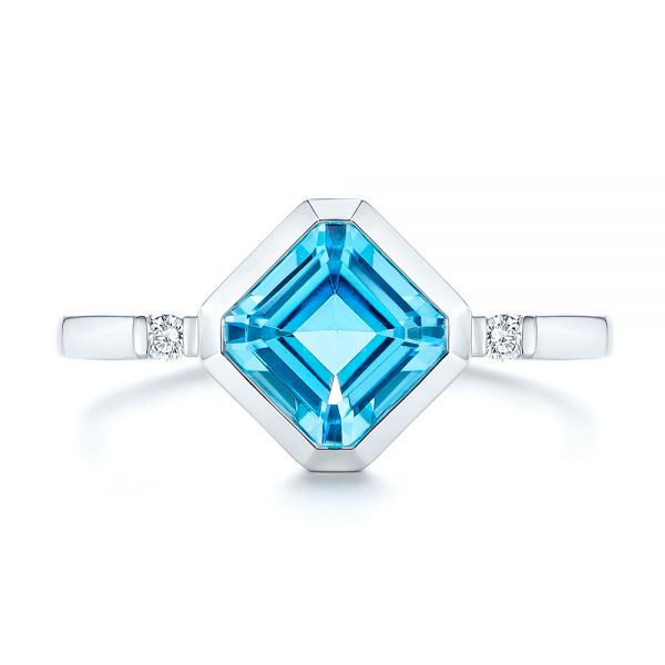 Diamond And Blue Topaz Ring - Top View -  106553