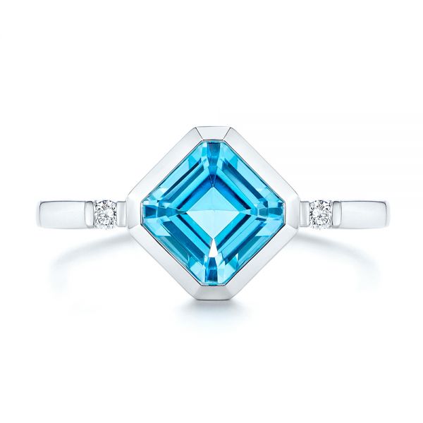 Diamond And Blue Topaz Ring - Top View -  106553