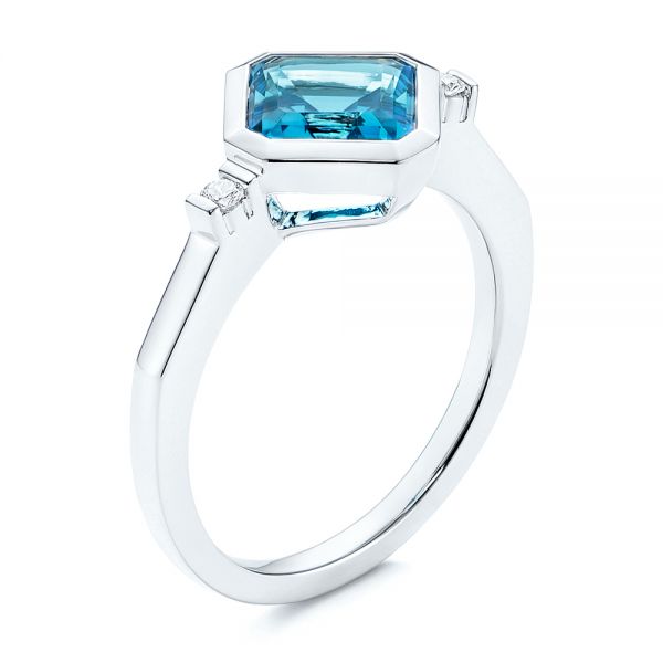 Diamond And London Blue Topaz Ring - Three-Quarter View -  106554