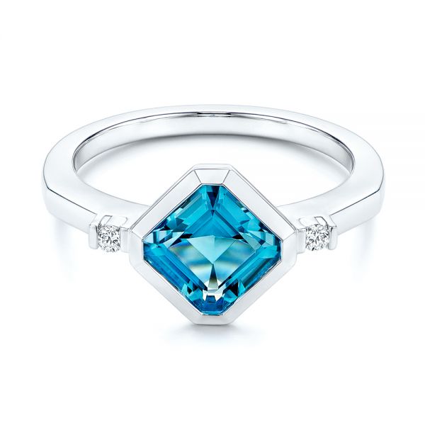 Diamond And London Blue Topaz Ring - Flat View -  106554