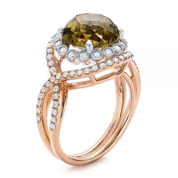 18k Rose Gold 18k Rose Gold Diamond And Olive Quartz Fashion Ring - Three-Quarter View -  101869