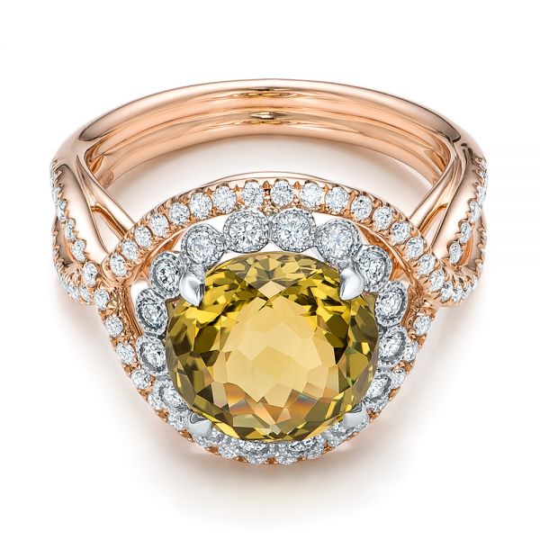 18k Rose Gold 18k Rose Gold Diamond And Olive Quartz Fashion Ring - Flat View -  101869