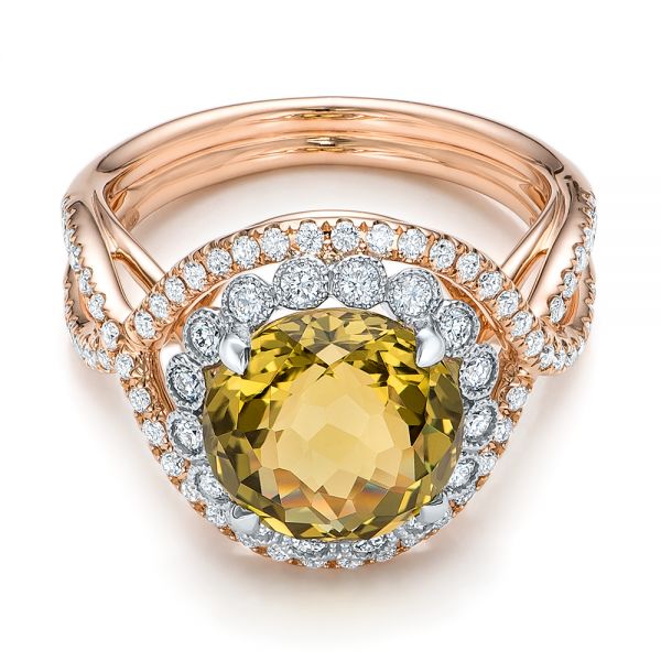 18k Rose Gold 18k Rose Gold Diamond And Olive Quartz Fashion Ring - Flat View - 101869