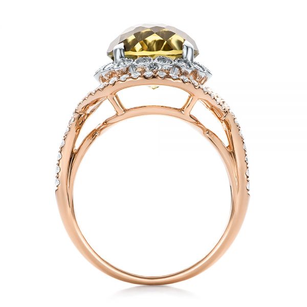 18k Rose Gold 18k Rose Gold Diamond And Olive Quartz Fashion Ring - Front View -  101869