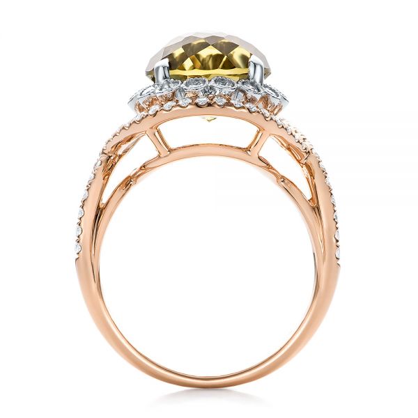 18k Rose Gold 18k Rose Gold Diamond And Olive Quartz Fashion Ring - Front View - 101869