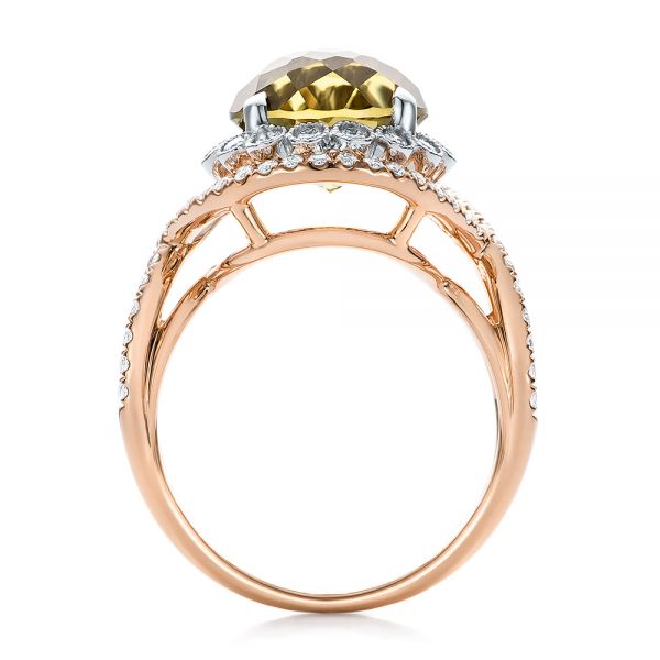 14k Rose Gold 14k Rose Gold Diamond And Olive Quartz Fashion Ring - Front View -  101869