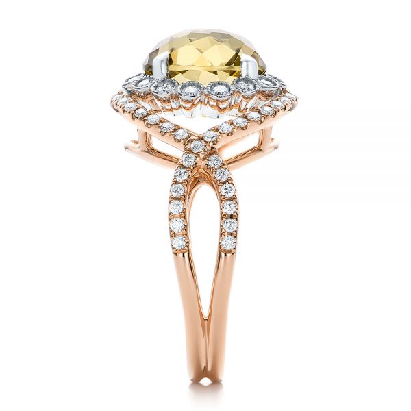 18k Rose Gold 18k Rose Gold Diamond And Olive Quartz Fashion Ring - Side View - 101869