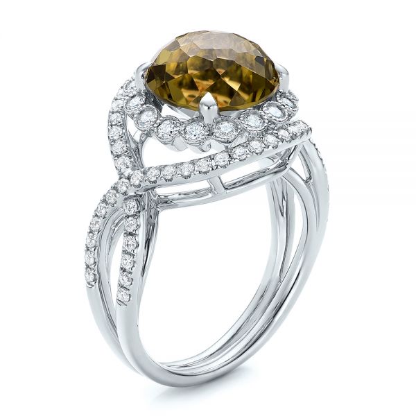  Platinum Platinum Diamond And Olive Quartz Fashion Ring - Three-Quarter View -  101869