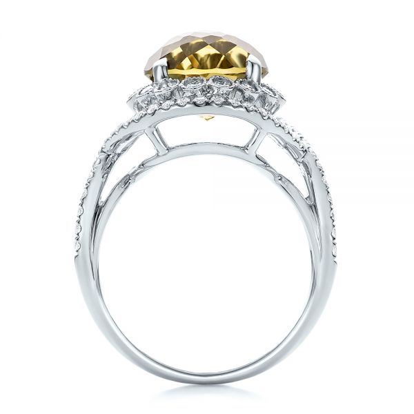 18k White Gold 18k White Gold Diamond And Olive Quartz Fashion Ring - Front View -  101869