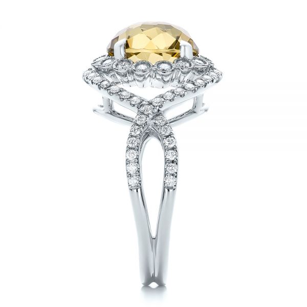 14k White Gold 14k White Gold Diamond And Olive Quartz Fashion Ring - Side View -  101869