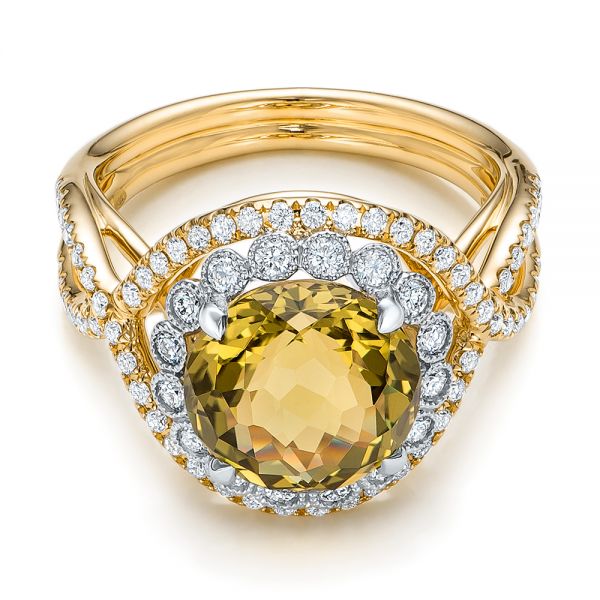 18k Yellow Gold 18k Yellow Gold Diamond And Olive Quartz Fashion Ring - Flat View -  101869