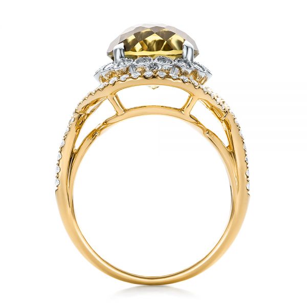 18k Yellow Gold 18k Yellow Gold Diamond And Olive Quartz Fashion Ring - Front View -  101869