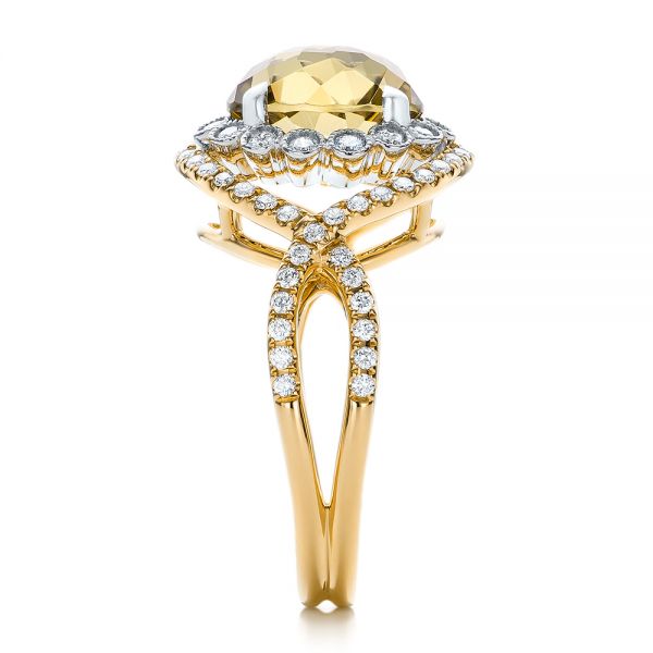 18k Yellow Gold 18k Yellow Gold Diamond And Olive Quartz Fashion Ring - Side View -  101869