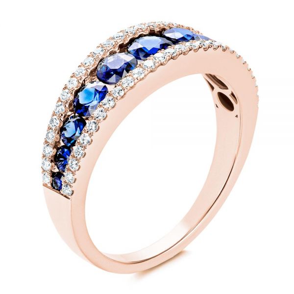 18k Rose Gold 18k Rose Gold Diamond And Sapphire Fashion Ring - Three-Quarter View -  107163