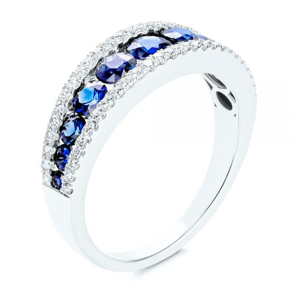 18k White Gold 18k White Gold Diamond And Sapphire Fashion Ring - Three-Quarter View -  107163