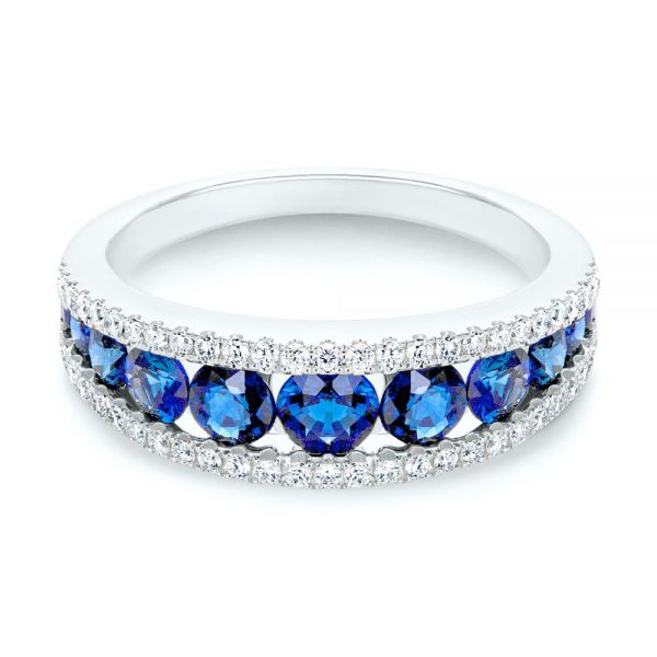 14k White Gold 14k White Gold Diamond And Sapphire Fashion Ring - Flat View -  107163
