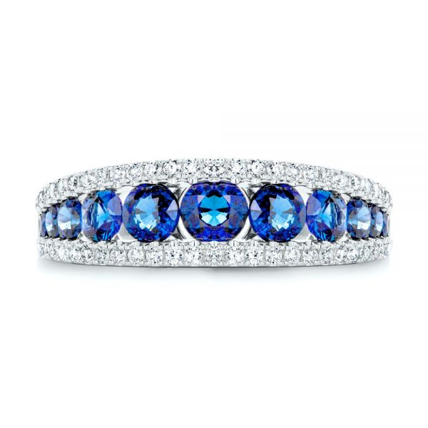 14k White Gold 14k White Gold Diamond And Sapphire Fashion Ring - Top View -  107163