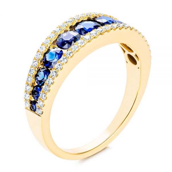 14k Yellow Gold Diamond And Sapphire Fashion Ring - Three-Quarter View -  107163