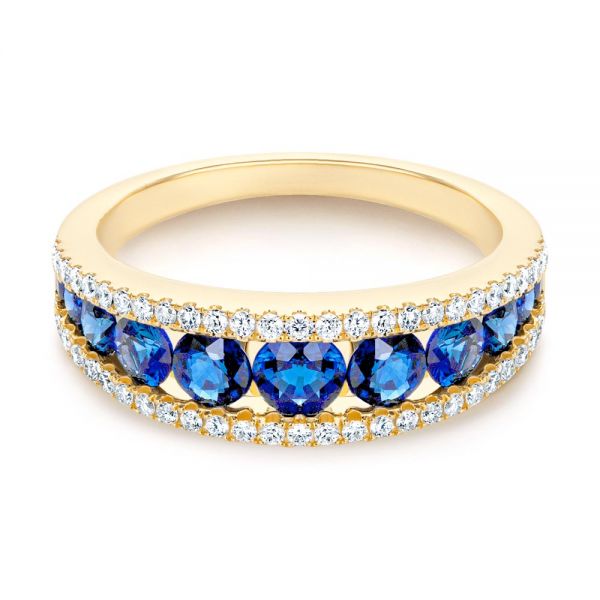 14k Yellow Gold Diamond And Sapphire Fashion Ring - Flat View -  107163