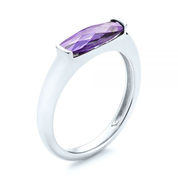 14k White Gold 14k White Gold East-west Amethyst Fashion Ring - Three-Quarter View -  103757