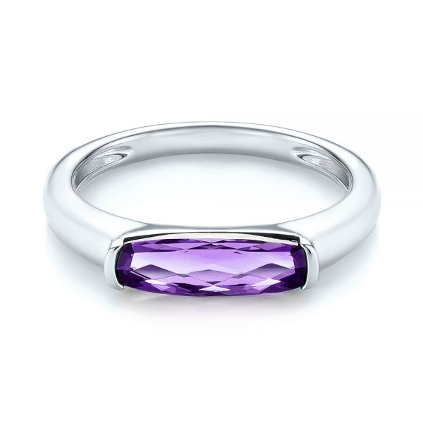 14k White Gold 14k White Gold East-west Amethyst Fashion Ring - Flat View -  103757