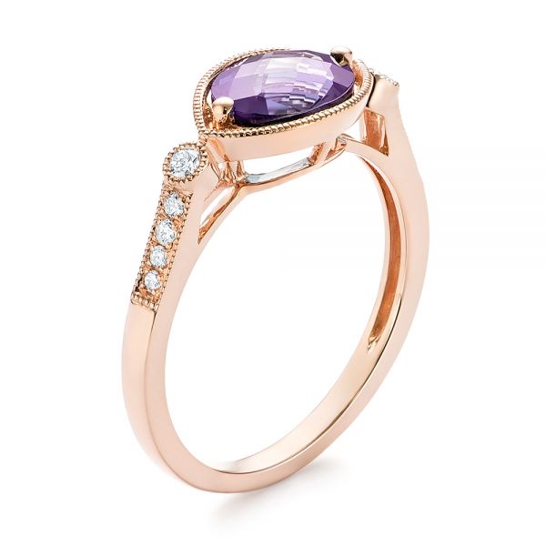 18k Rose Gold 18k Rose Gold East-west Amethyst And Diamond Ring - Three-Quarter View -  103756