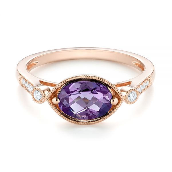 14k Rose Gold East-west Amethyst And Diamond Ring - Flat View - 103756