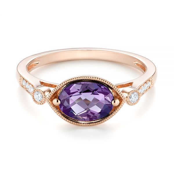 18k Rose Gold 18k Rose Gold East-west Amethyst And Diamond Ring - Flat View -  103756