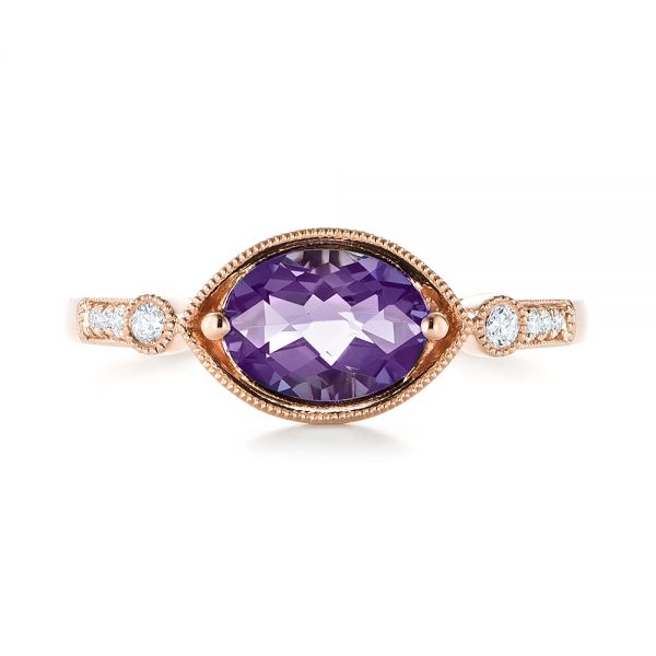 14k Rose Gold East-west Amethyst And Diamond Ring - Top View - 103756