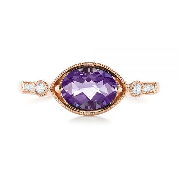 14k Rose Gold East-west Amethyst And Diamond Ring - Top View -  103756