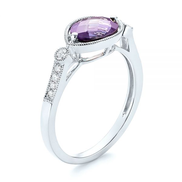  Platinum Platinum East-west Amethyst And Diamond Ring - Three-Quarter View -  103756