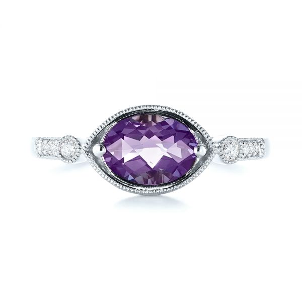 14k White Gold 14k White Gold East-west Amethyst And Diamond Ring - Top View - 103756