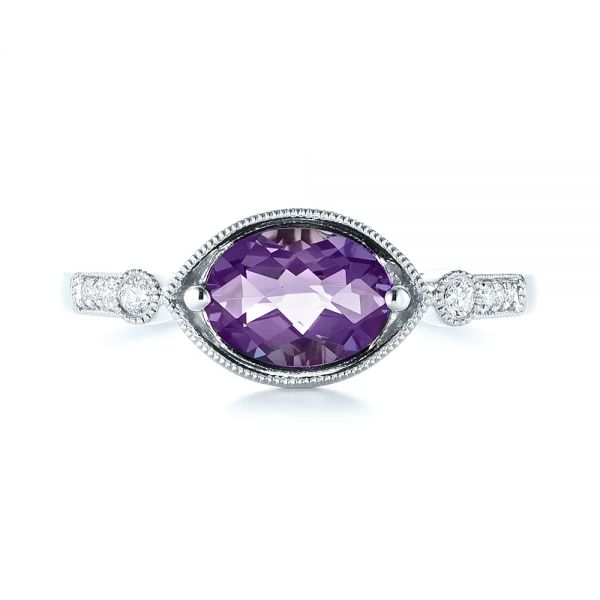 18k White Gold 18k White Gold East-west Amethyst And Diamond Ring - Top View -  103756