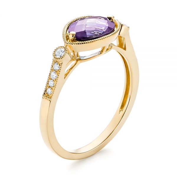 14k Yellow Gold 14k Yellow Gold East-west Amethyst And Diamond Ring - Three-Quarter View -  103756