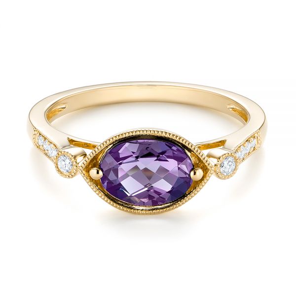 18k Yellow Gold 18k Yellow Gold East-west Amethyst And Diamond Ring - Flat View -  103756