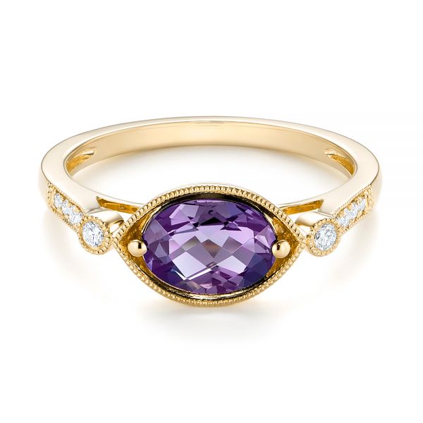 14k Yellow Gold 14k Yellow Gold East-west Amethyst And Diamond Ring - Flat View - 103756