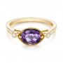 18k Yellow Gold 18k Yellow Gold East-west Amethyst And Diamond Ring - Flat View -  103756 - Thumbnail