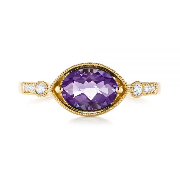14k Yellow Gold 14k Yellow Gold East-west Amethyst And Diamond Ring - Top View -  103756