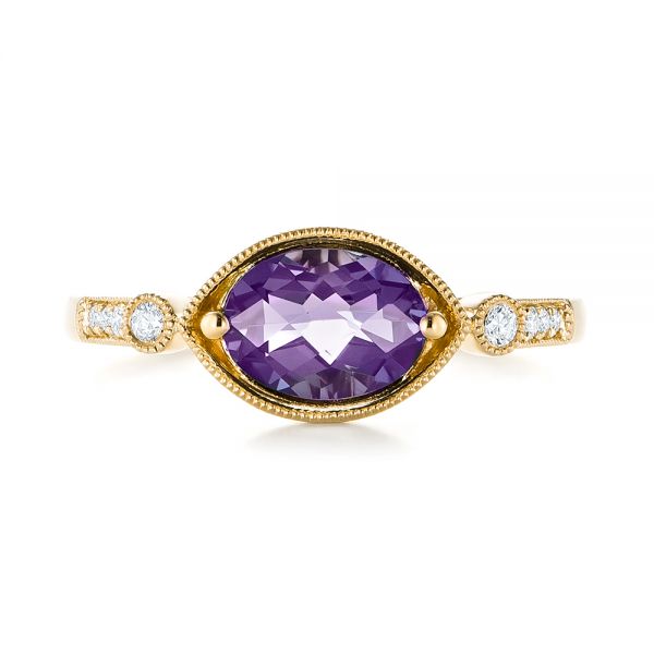 14k Yellow Gold 14k Yellow Gold East-west Amethyst And Diamond Ring - Top View - 103756