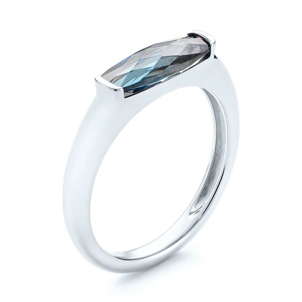 18k White Gold 18k White Gold East-west London Blue Topaz Fashion Ring - Three-Quarter View -  103762