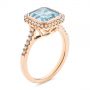 18k Rose Gold 18k Rose Gold Emerald Cut Aquamarine And Diamond Halo Ring - Three-Quarter View -  105445 - Thumbnail