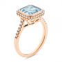 14k Rose Gold 14k Rose Gold Emerald Cut Aquamarine And Diamond Halo Ring - Three-Quarter View -  105445 - Thumbnail