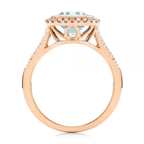 18k Rose Gold 18k Rose Gold Emerald Cut Aquamarine And Diamond Halo Ring - Front View -  105445