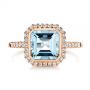 18k Rose Gold 18k Rose Gold Emerald Cut Aquamarine And Diamond Halo Ring - Top View -  105445 - Thumbnail